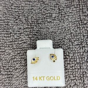Planet Gold 14 KT Gold Eye Earrings with Blue Accent